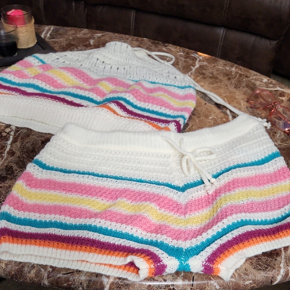 Striped Knit Women's Short Set